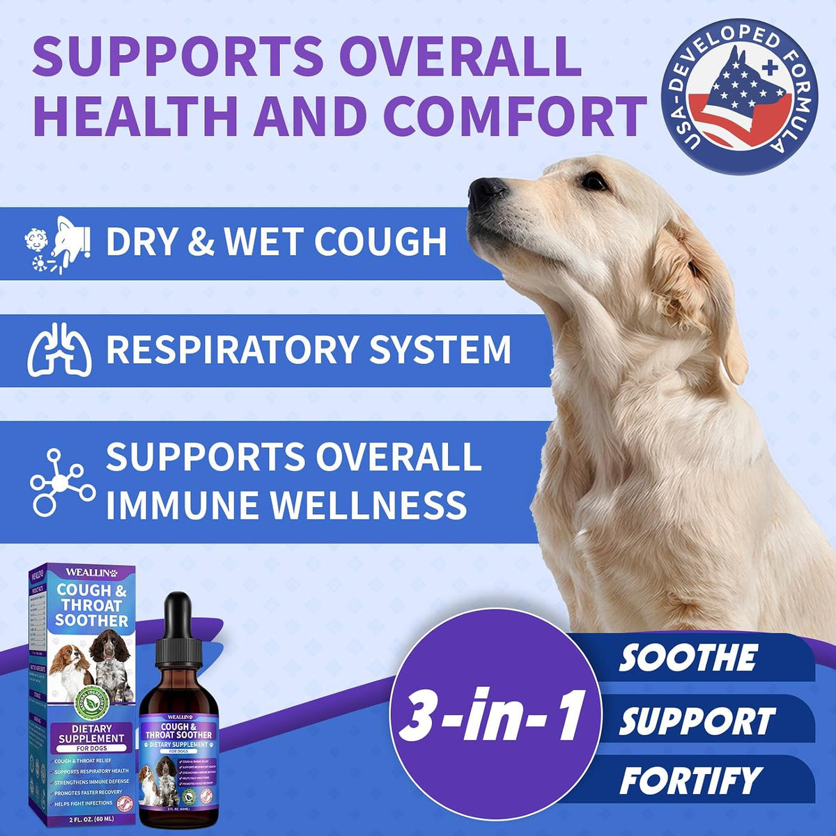 WEALLIN Dog Cough Treatment Support for Dogs - Natural Herbal Drops for Cough, Throat Soothing - 60 ml - görsel 2