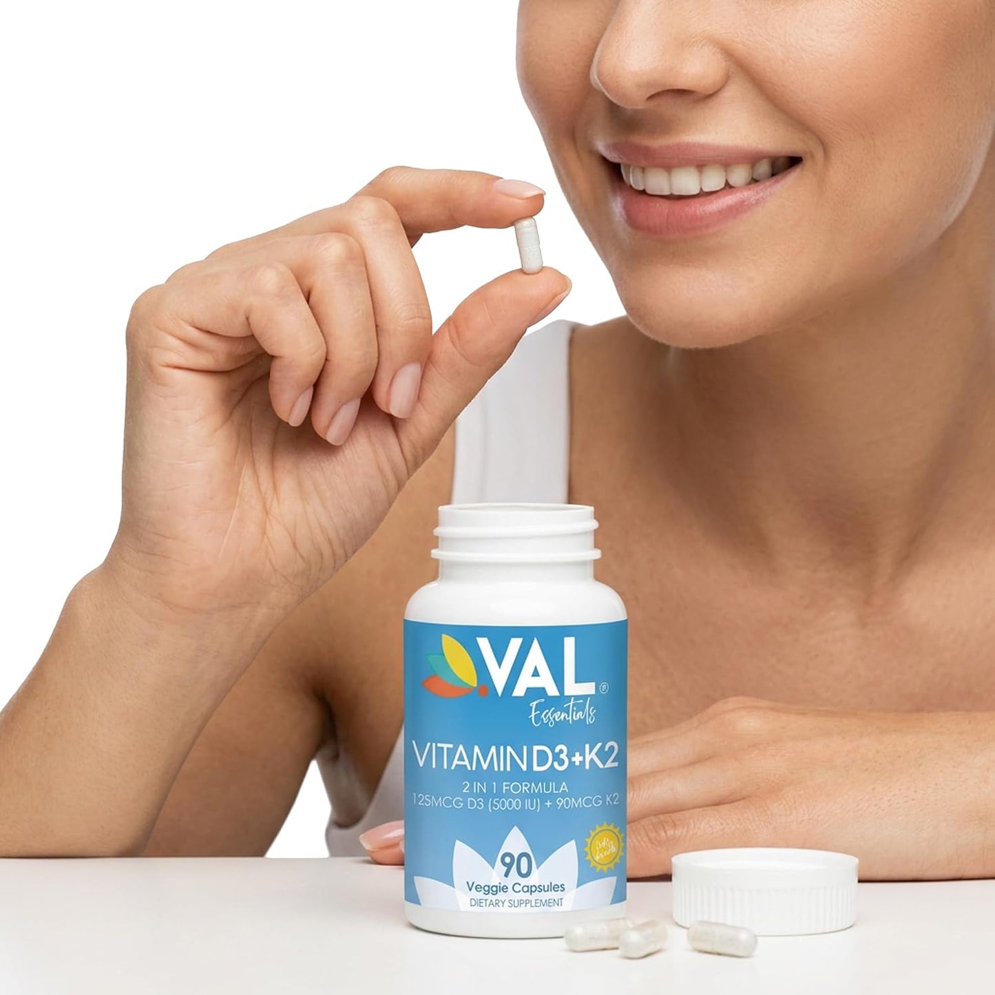 VAL Vitamin D3 + K2 (MK-7) 5000 IU & 90 mcg – Bone and Immune Support – High Potency, Non-GMO, Easy to Swallow – 90 Vegan Capsules - görsel 2