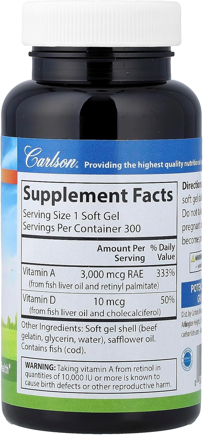 Carlson Labs Vitamin A and D, 10,000/400 IU, 300 Softgels - görsel 2