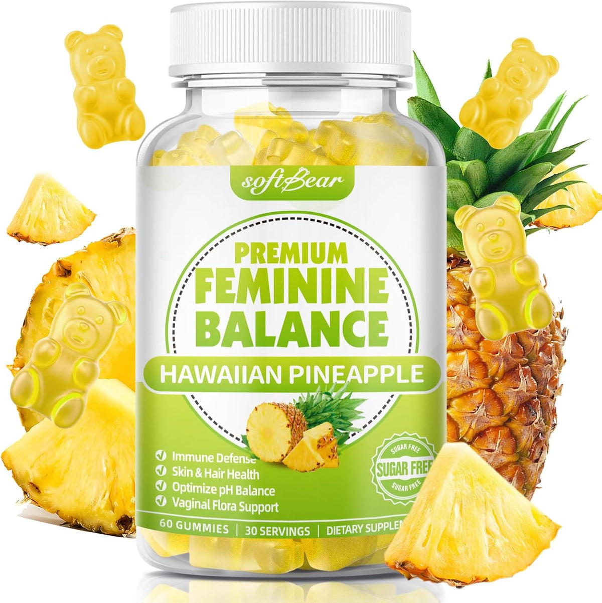 softbear Premium Feminine Balance Gummies – Pineapple Flavour for pH Balance - görsel 1