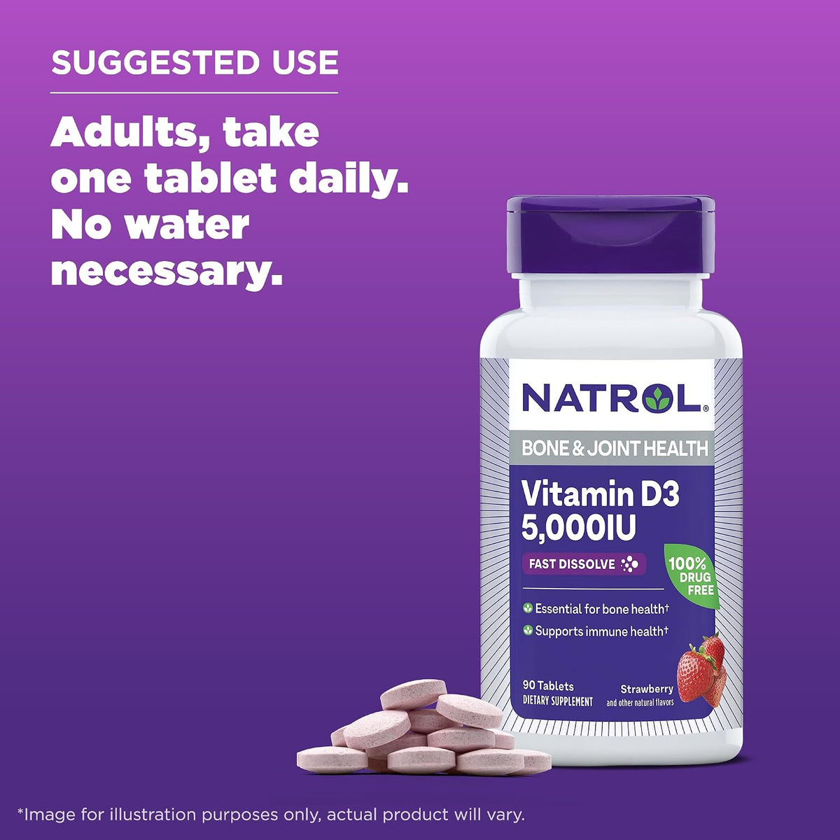 Natrol Vitamin D3 5,000 IU Fast Dissolve Tablets, Bone & Joint Health, 90 Count - görsel 5