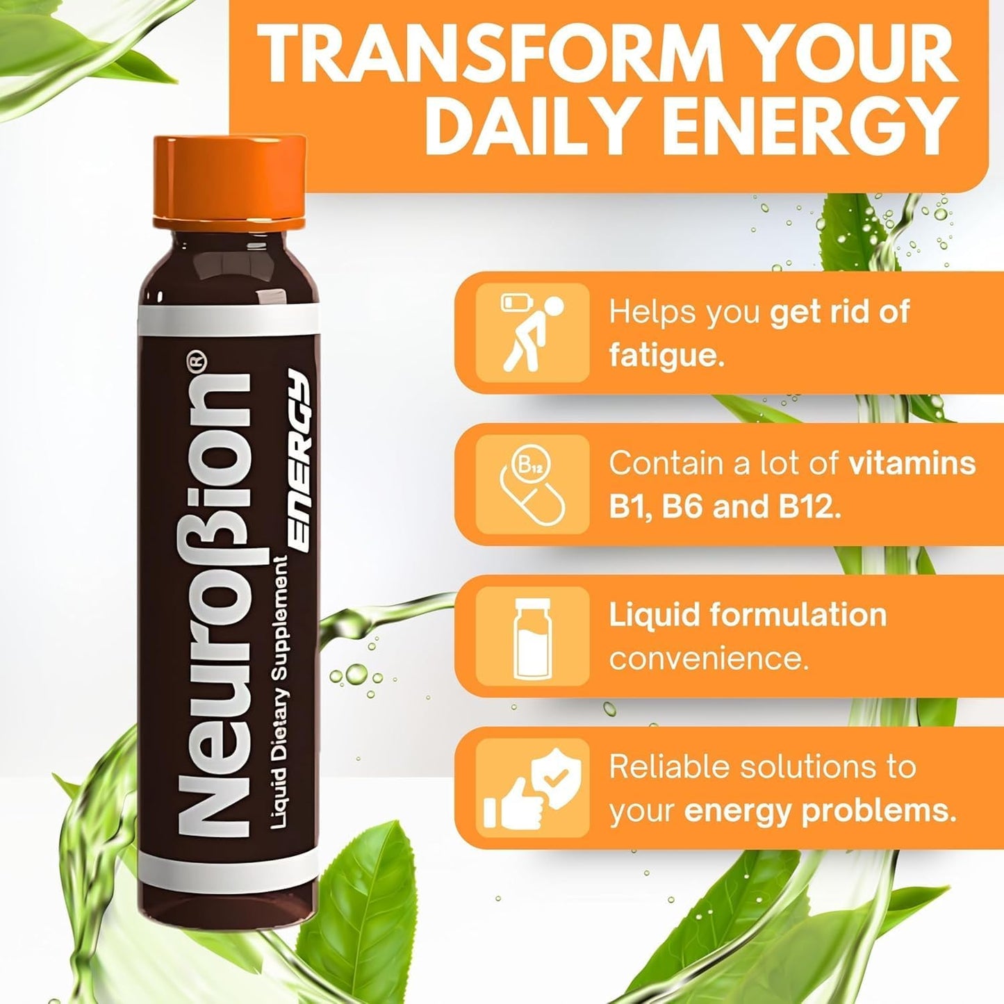 Neurobion Energy Liquid Food Supplement Multivitamins + Energy Blend, 10 vials x 250 ml - görsel 3