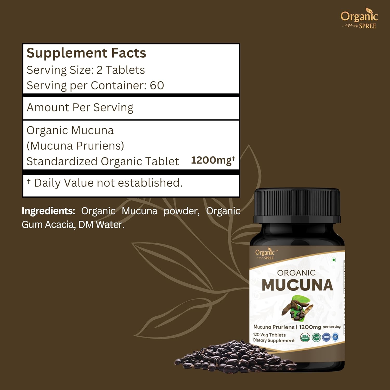 ORGANIC SPREE Mucuna Tablets - Organic Mucuna Supplement, 120 Tablets (Pack of 3) - görsel 4