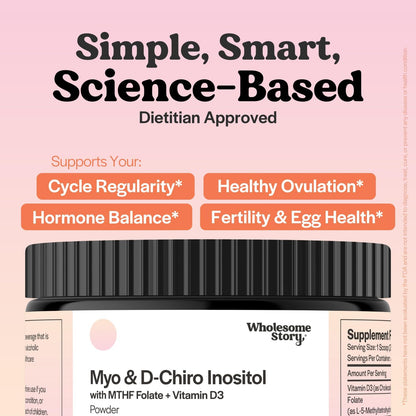 Inositol Powder with MTHF Folate and Vitamin D3 | Myo-Inositol & D-Chiro Inositol for Hormonal Support | 30 Servings