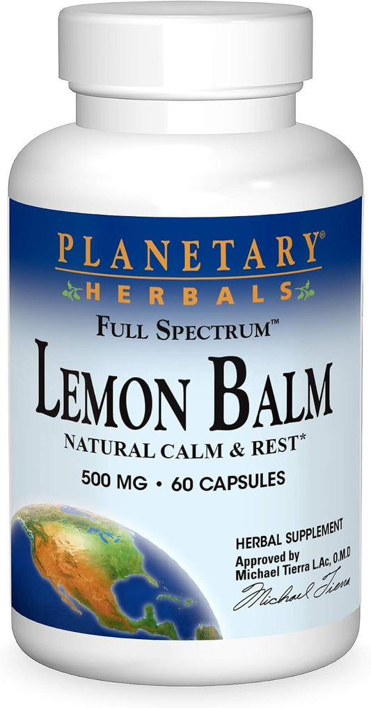 Planetary Herbals Lemon Balm Full Spectrum 500 mg, 60 Capsules