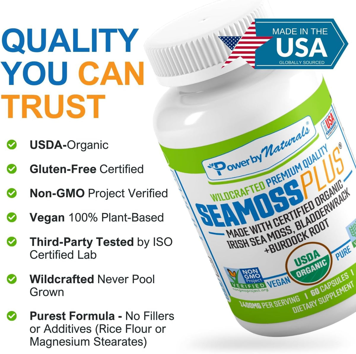 Power By Naturals Sea Moss Plus – Organic Irish Sea Moss, Bladderwrack & Burdock Root – 120 Capsules (2-Pack) - görsel 8