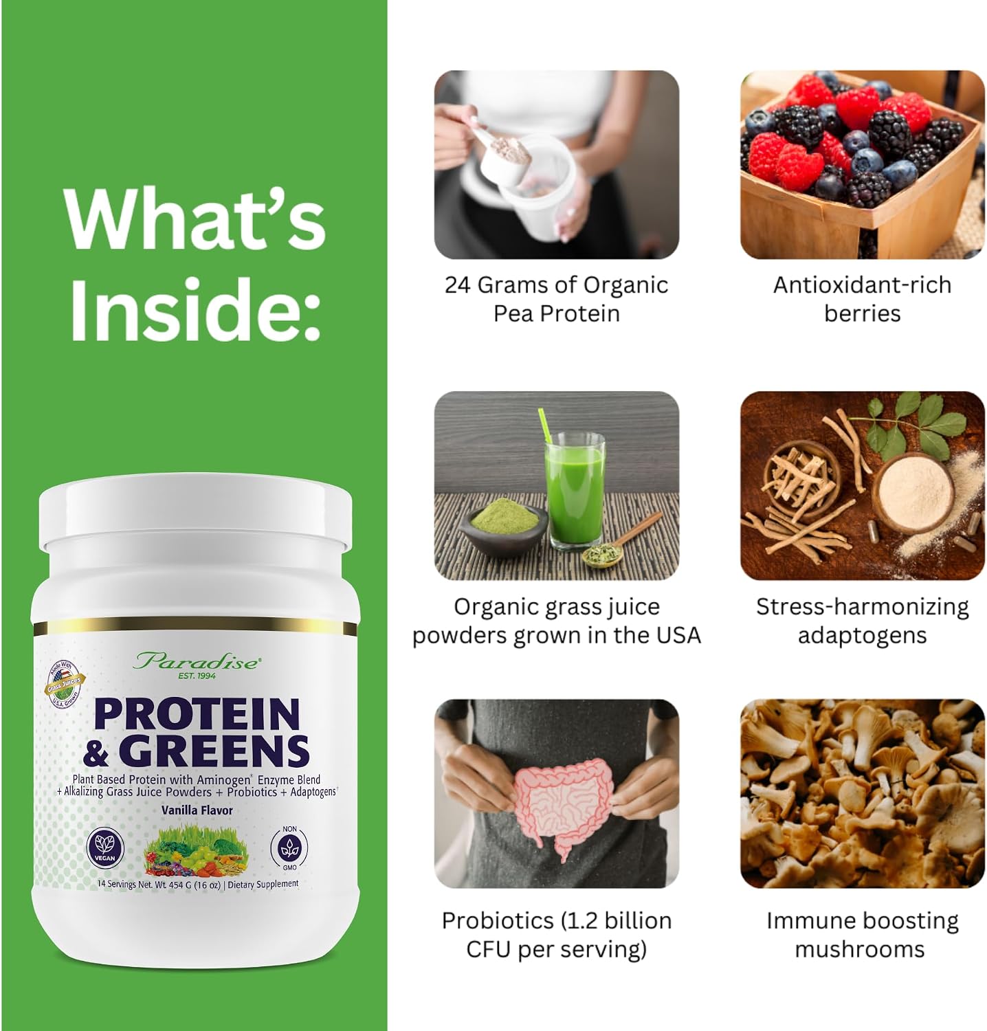 Paradise Herbs ORAC Energy Proteins & Greens Powder, Vanilla, 14 Servings - görsel 2