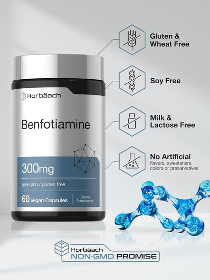 Horbaach Benfotiamine 300mg - 60 Capsules | Vitamin B1 (Thiamine) Food Supplement