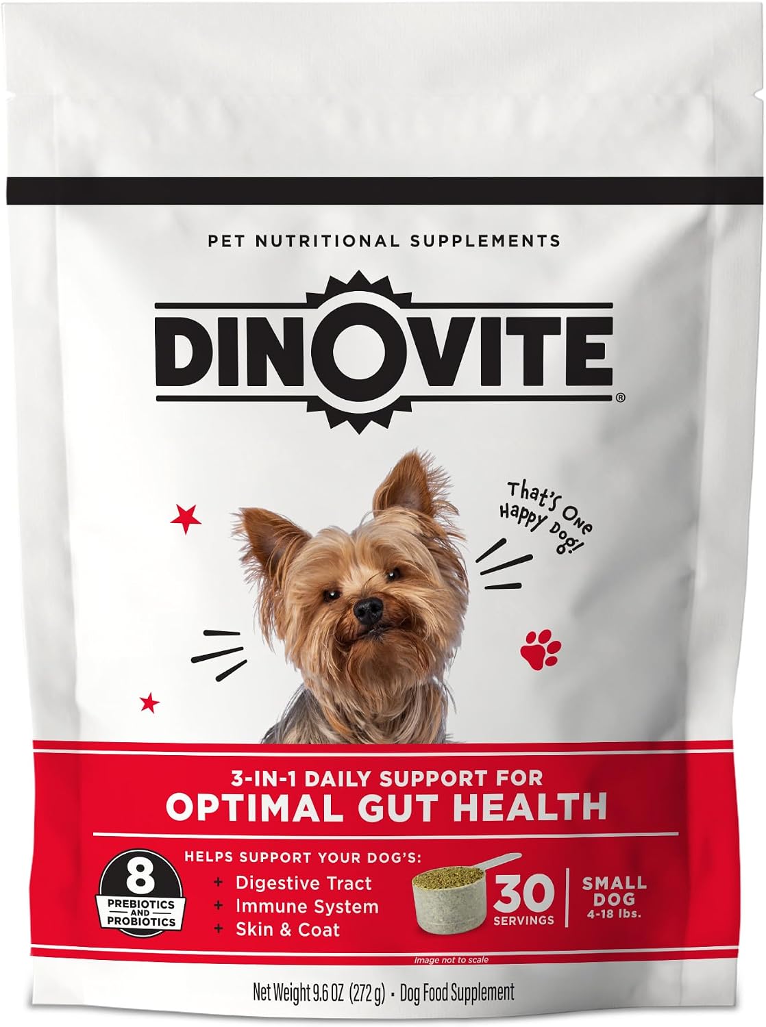 Dinovite Probiotics for Dogs, Probiotic Powder Food Topper for Small Dogs (0.5-8 kg), Daily Digestive Health & Skin Support with Omega-3s, 30 Servings - görsel 1