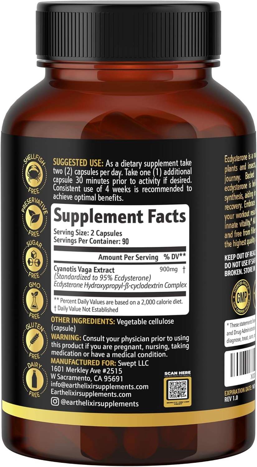 Earth Elixir Ecdysterone 900mg – 180 Capsules – Muscle Building Supplement with 95% Beta Ecdysterone - görsel 7
