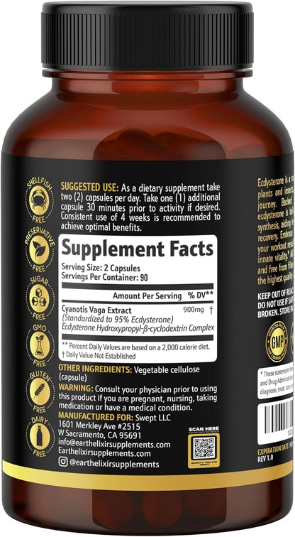 Earth Elixir Ecdysterone 900mg – 180 Capsules – Muscle Building Supplement with 95% Beta Ecdysterone