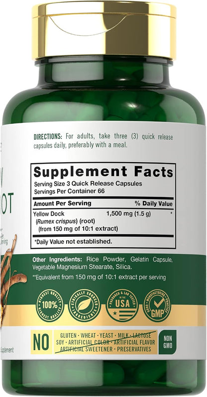 Carlyle Yellow Dock Root Capsules - 200 Count | High Strength, Non-GMO, Gluten-free