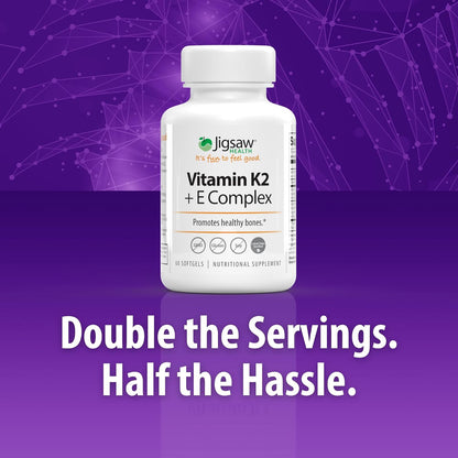 Jigsaw Health Vitamin K2 + E Complex | Bone Health Support | 60 Softgels | 60-Day Supply