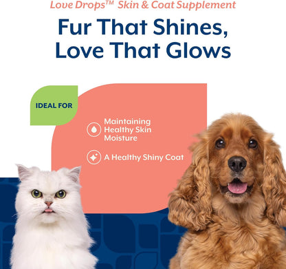 NaturVet Love Drops Plus Omegas Skin & Coat Supplement for Dogs and Cats – Peanut Butter Flavour, 200 Chewable Tablets