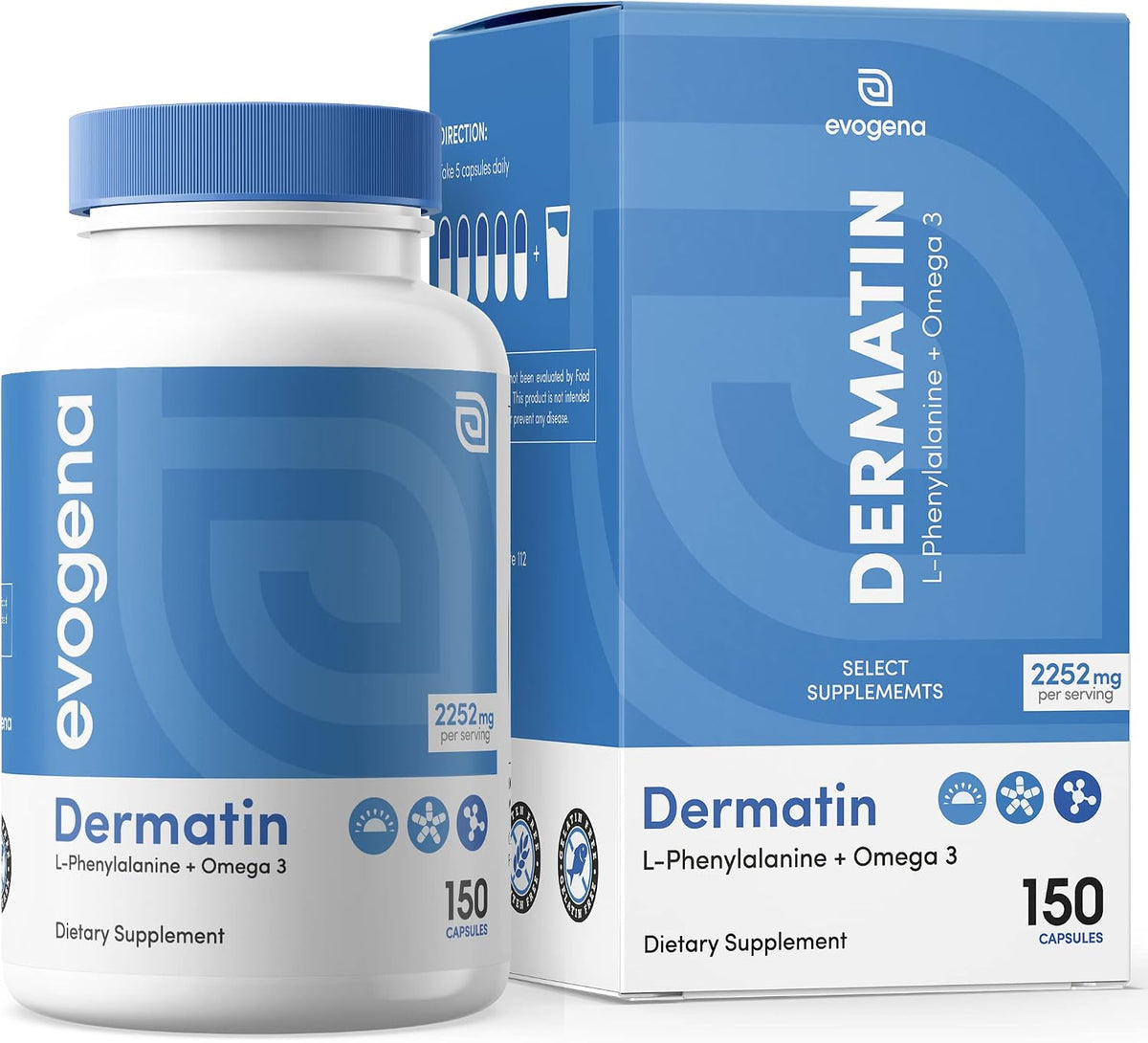 Evogena Dermatin - Skin Health Supplement with L-Phenylalanine, Omega-3, Vitamin D, B6, and Copper - görsel 1