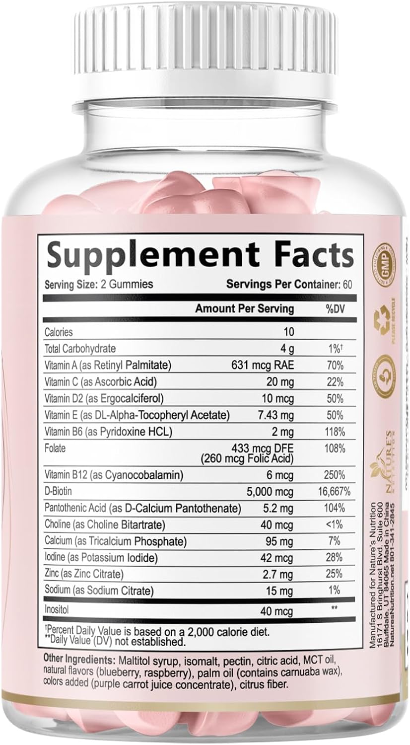 Nature's Nutrition Sugar-Free Biotin Gummies 5000mcg - Hair, Skin & Nail Support - 120 Gummies - görsel 9
