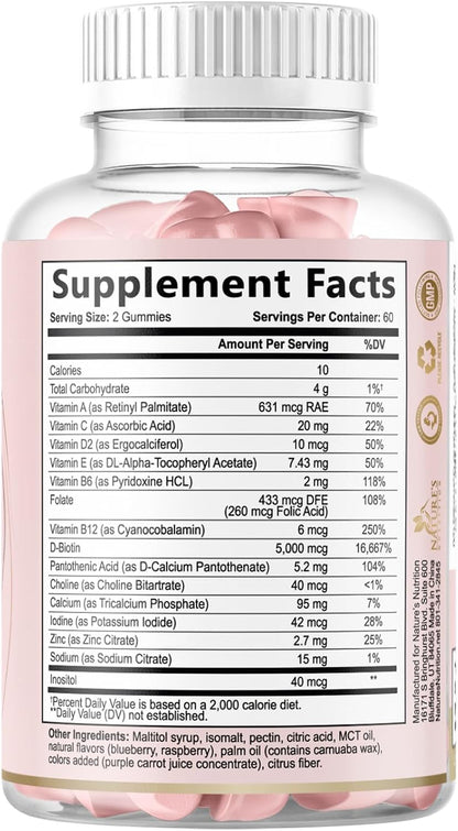 Nature's Nutrition Sugar-Free Biotin Gummies 5000mcg - Hair, Skin & Nail Support - 120 Gummies