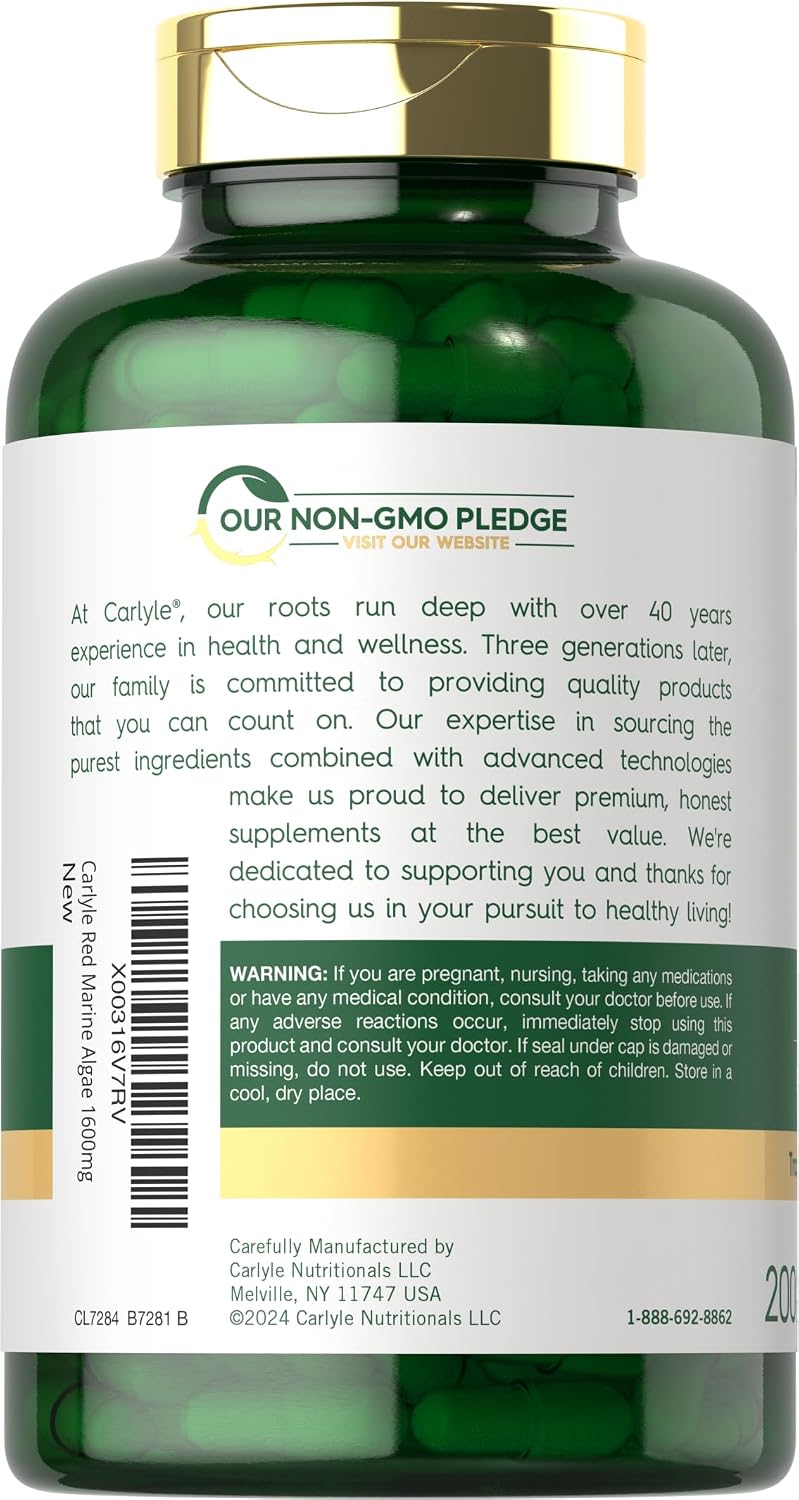 Carlyle Red Marine Algae 1600mg with Calcium, Magnesium and Vitamin D3 - 200 Capsules - görsel 3