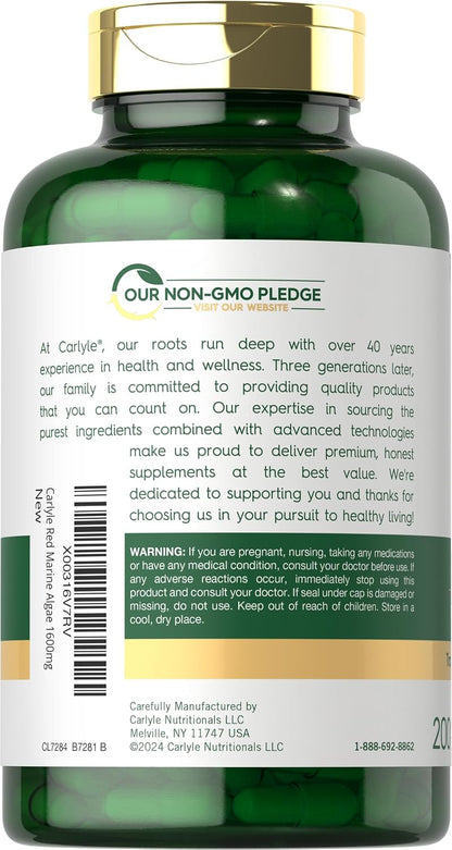 Carlyle Red Marine Algae 1600mg with Calcium, Magnesium and Vitamin D3 - 200 Capsules