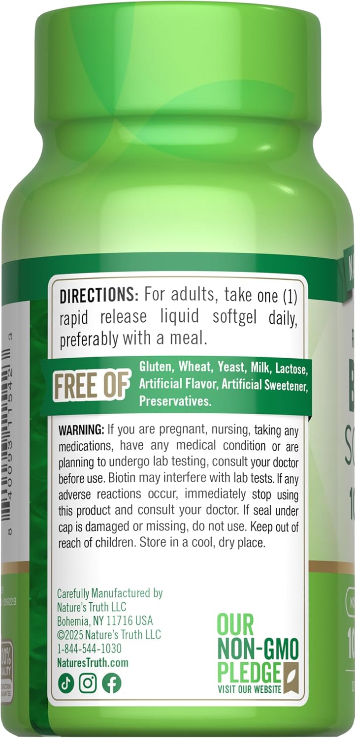 Nature's Truth Biotin 10,000mcg Rapid Release Softgels - 100 Count - görsel 7
