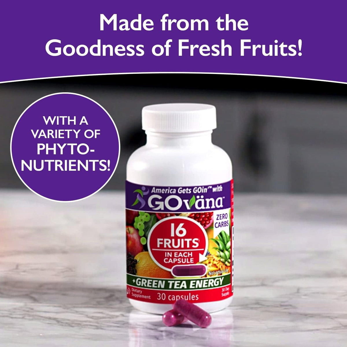 GOVANA Fruits & Vegetables – 16 Fruits & 16 Vegetables with Green Tea & B12 - görsel 2
