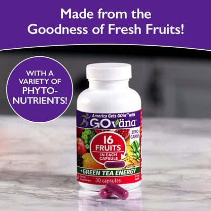 GOVANA Fruits & Vegetables – 16 Fruits & 16 Vegetables with Green Tea & B12