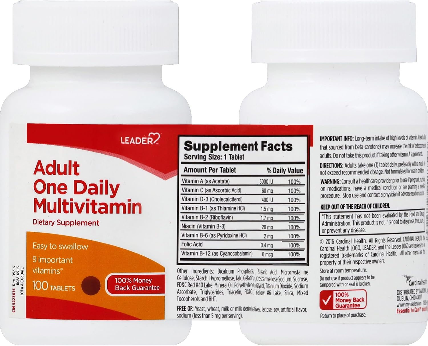 Leader One Daily Multivitamin Tablets 100 Count Essential Nutrients for Adults - görsel 5