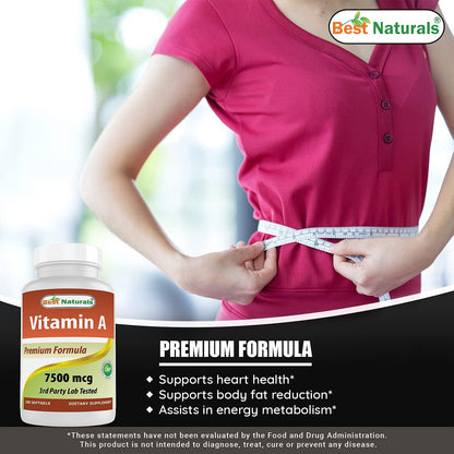 Best Naturals Vitamin A 25000 IU (7500 mcg) - 180 Softgels (Pack of 2)