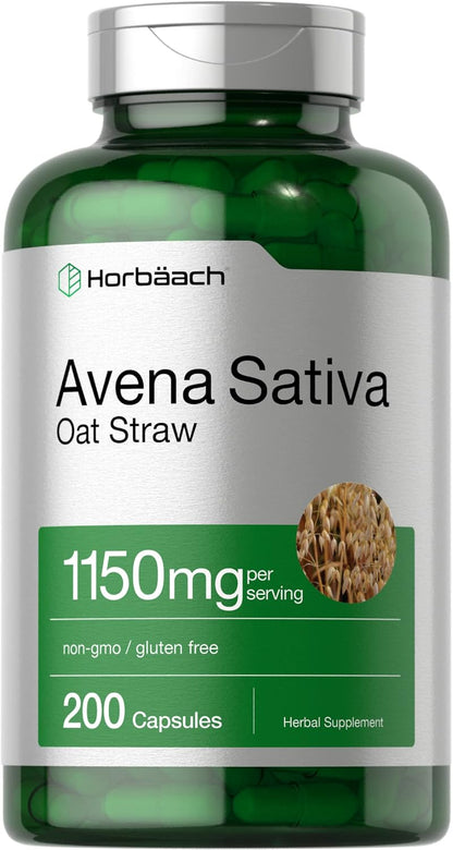 Horbäach Avena Sativa Extract | 200 Capsules | Oat Straw Extract | Non-GMO, Gluten-Free