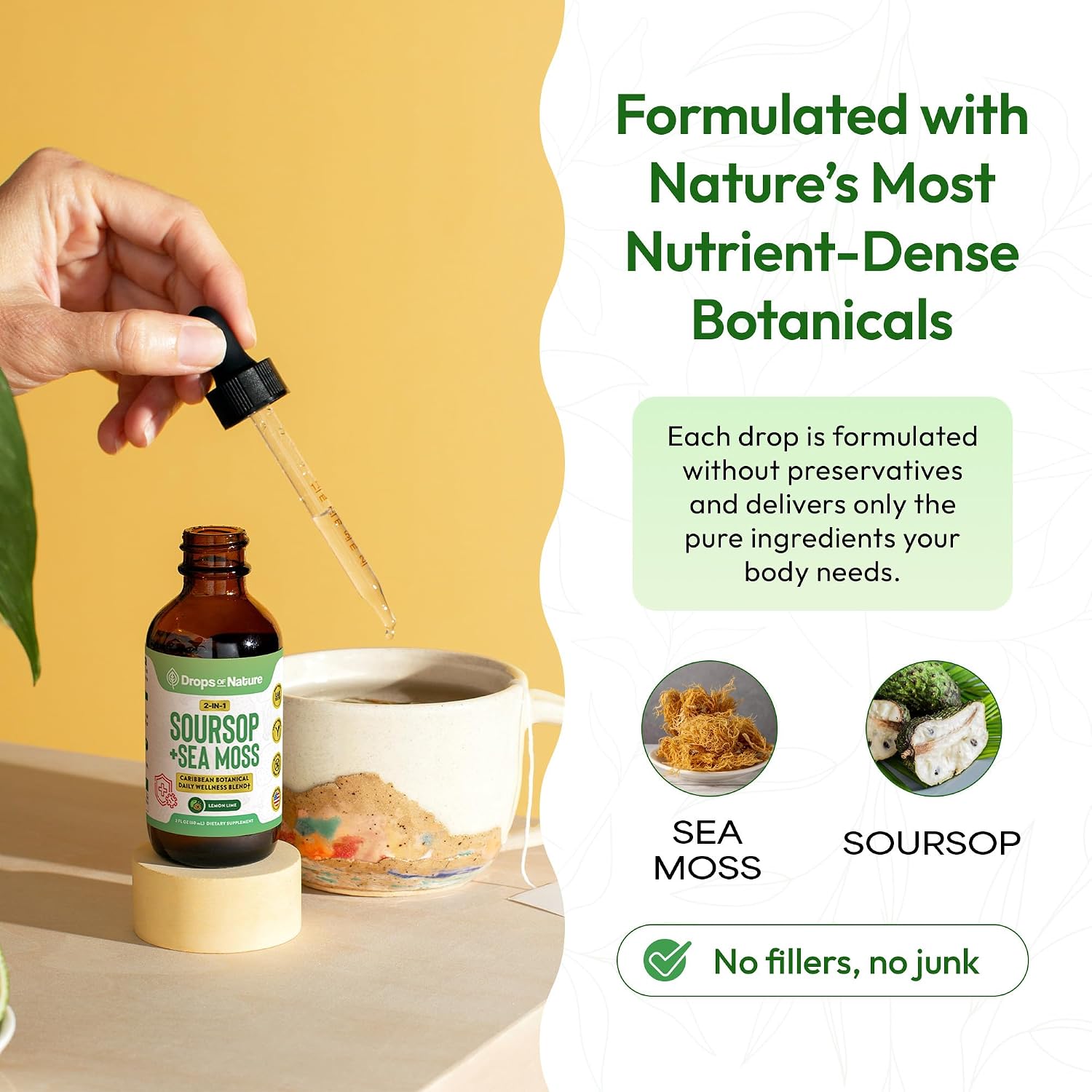 Drops Of Nature Soursop with Sea Moss Liquid Supplement – Concentrated Drops, Lemon and Lime, 60 ml - görsel 4