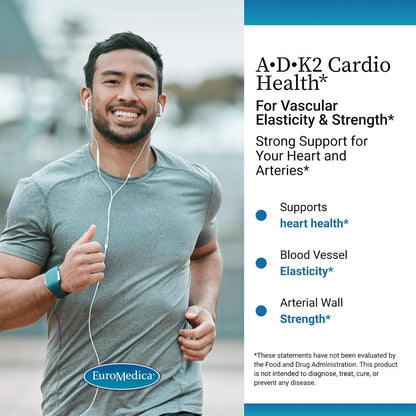 EuroMedica A·D·K2 Cardio Health - Cardiovascular Support Food Supplement with Vitamins A, D3, and K2 - 60 Softgels
