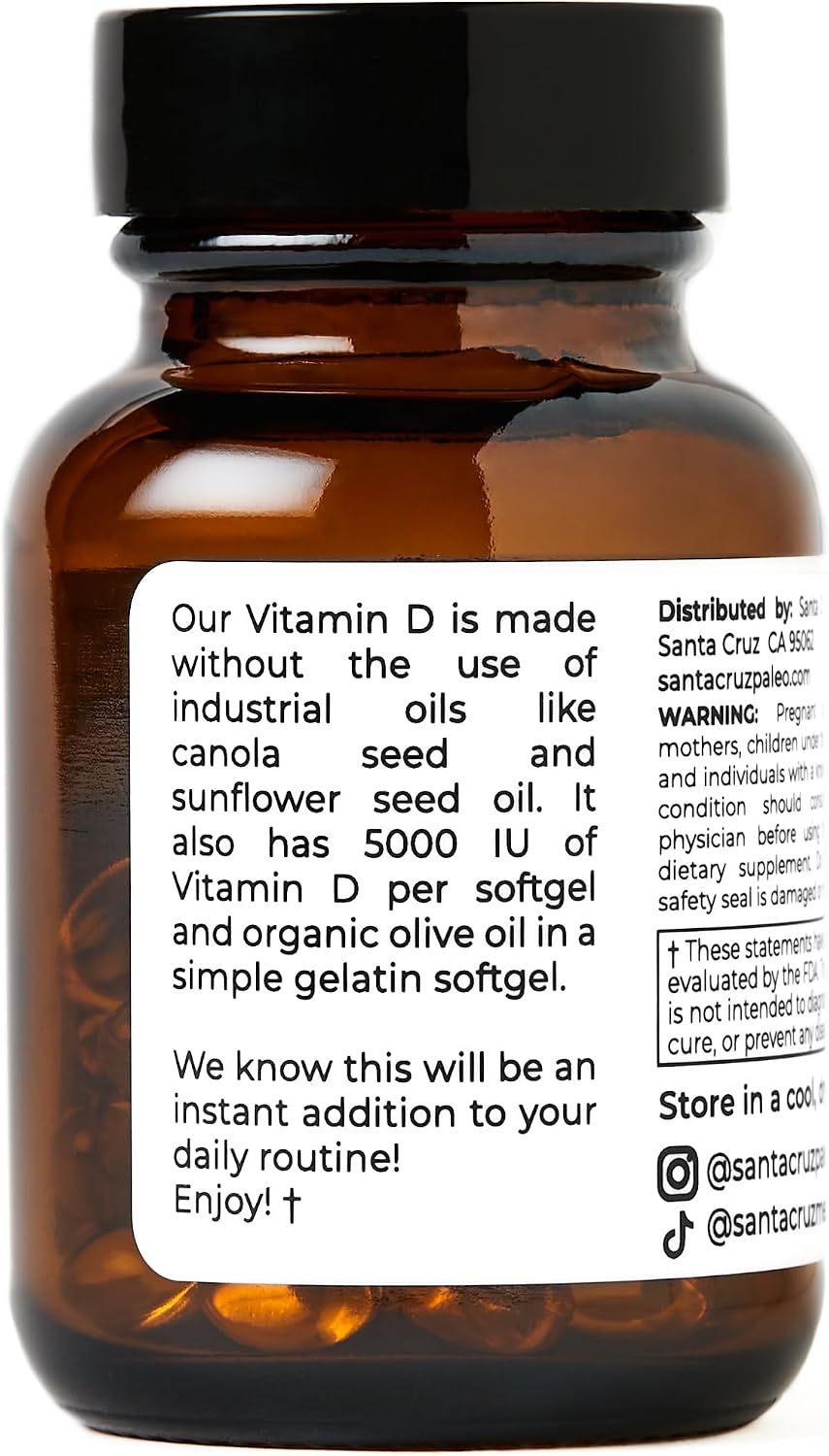 Santa Cruz Paleo Vitamin D3 5000 IU Softgels with Olive Oil, Supports Bone Health, Gluten-Free, Paleo, Keto - 60 Softgels - görsel 6