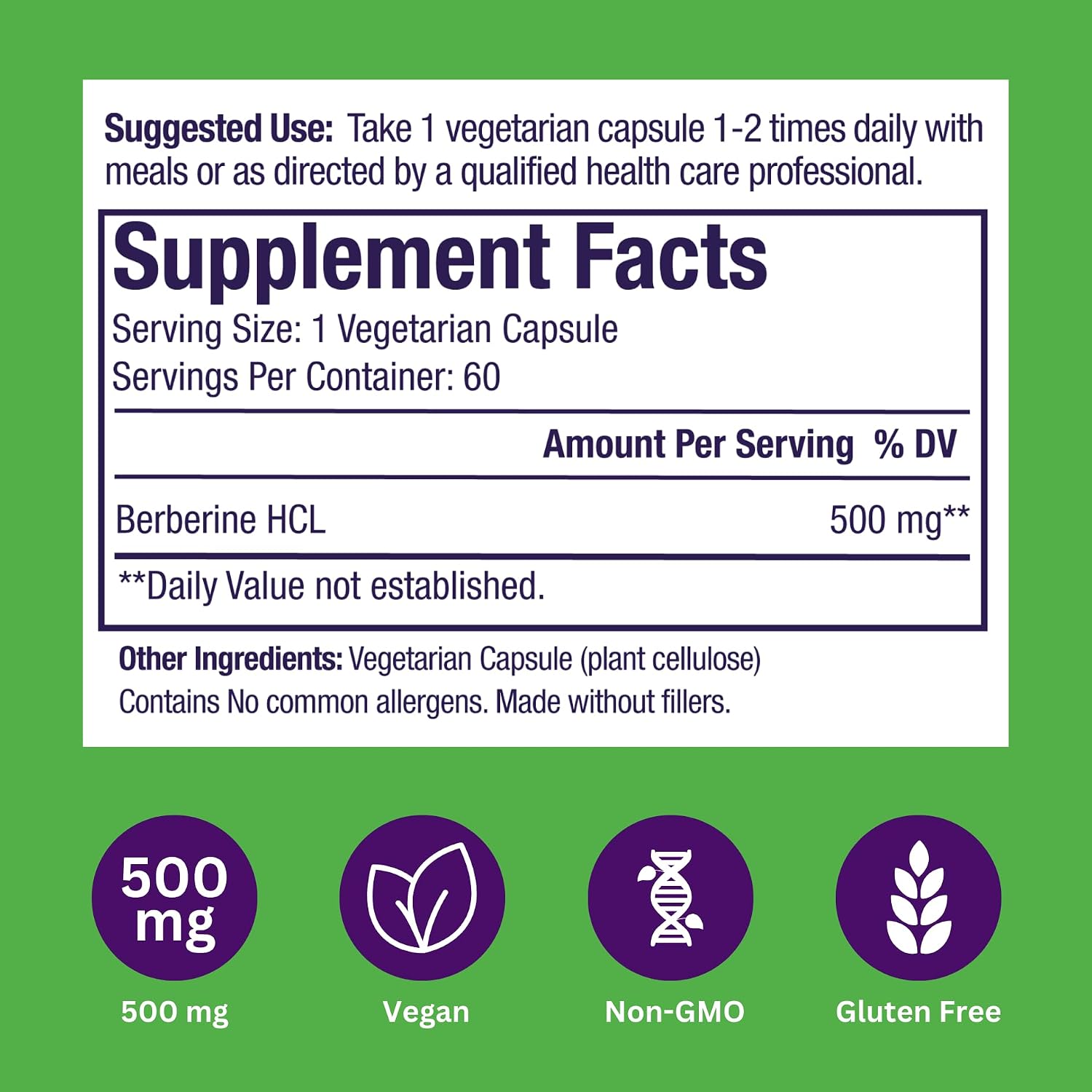 Paradise Herbs Berberine Extract, 500 mg, 60 Vegetarian Capsules - görsel 6