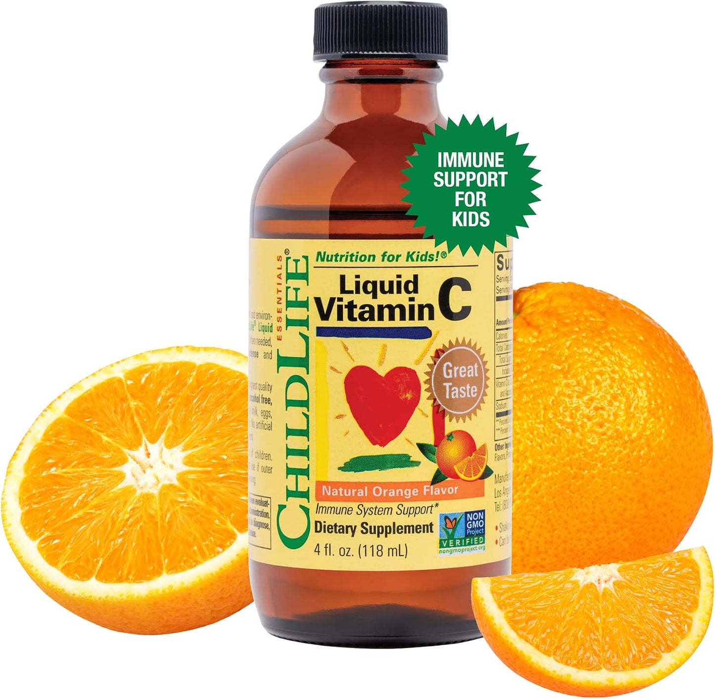 CHILDLIFE ESSENTIALS Liquid Vitamin C - Pure Vitamin C Liquid Supplement for Kids, Toddlers, & Babies, Immune System Support, Natural Orange Flavour - 4 Fl Oz (approx. 118 ml) - görsel 1