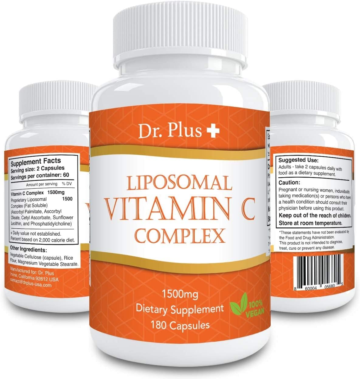 Dr.Plus+ Liposomal Vitamin C Complex, 1500mg per Serving, 180 Capsules - görsel 6