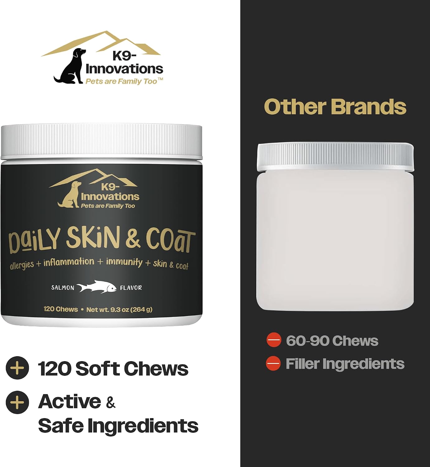 K9-Innovations - Daily Skin & Coat Dog Chews Salmon Flavour - Reduce Itching & Paw Chewing, Omega-3 & Vitamin C for Skin Health - 1-4 Month Supply (120 Chews) - görsel 5