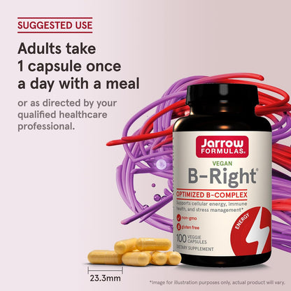 Jarrow Formulae B-Right Optimised B Complex - Methylated B Vitamins for Energy and Stress Management, 100 Vegetable Capsules