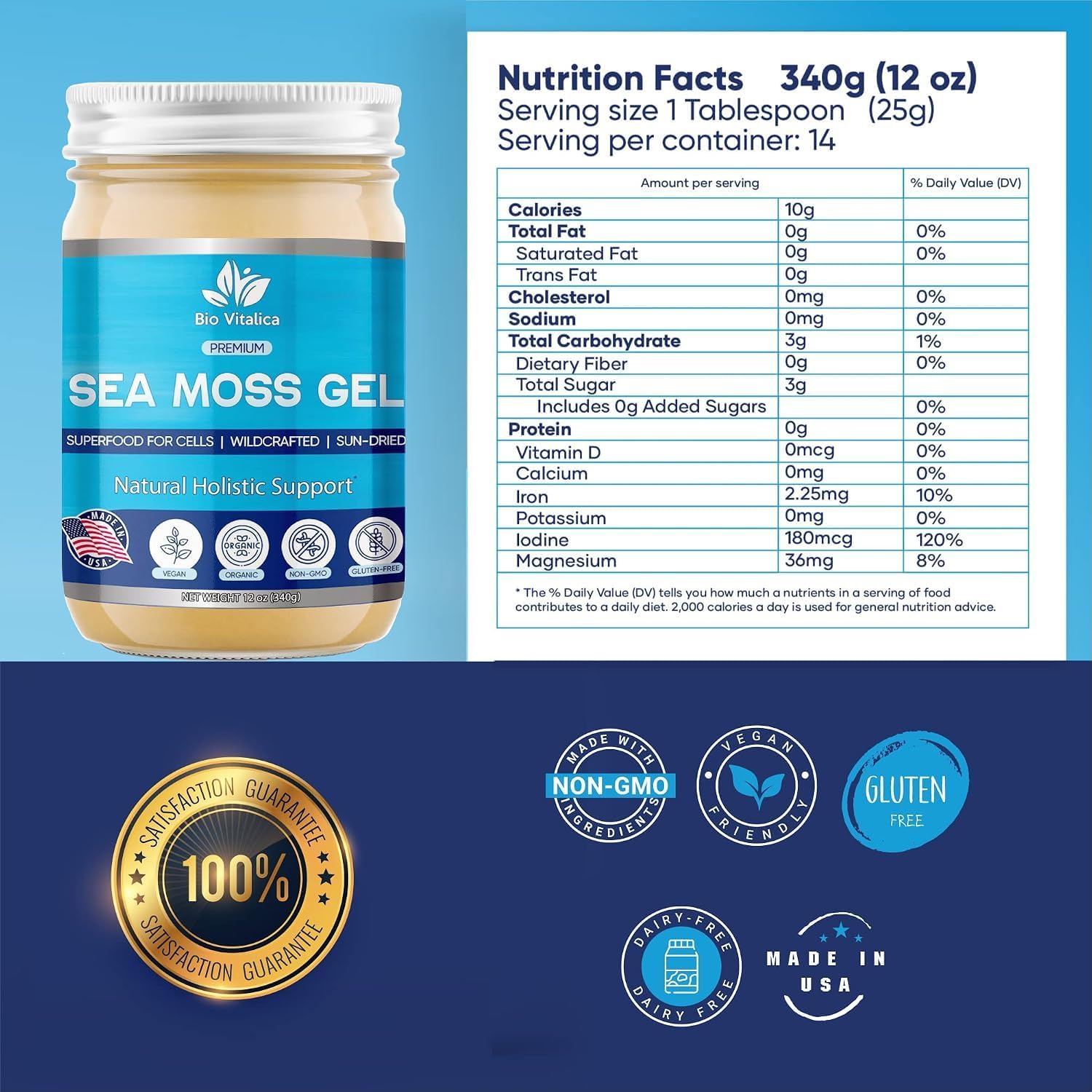 BioVitalica Organic Irish Sea Moss Gel (340g) – Wildcrafted with Bladderwrack & Burdock Root - görsel 2
