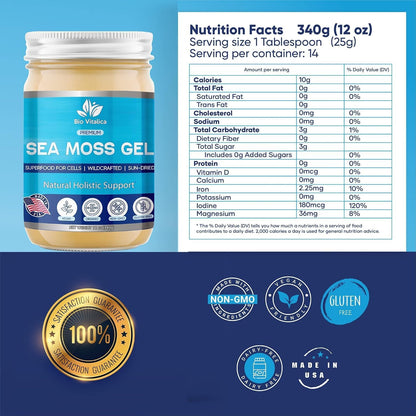 BioVitalica Organic Irish Sea Moss Gel (340g) – Wildcrafted with Bladderwrack & Burdock Root
