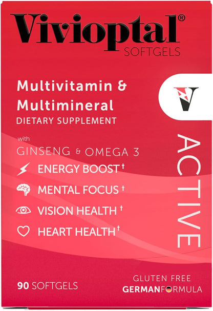 Vivioptal Active Multivitamin with Ginseng & Omega-3, 90 Softgels (1 Year's Supply), Gluten-free, German Formula