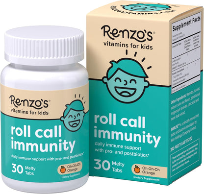 Renzo's Invincible Kids Vitamin C with Elderberry – Sugar-Free Dissolvable Melty Tabs, Orange Flavour, 60 Count