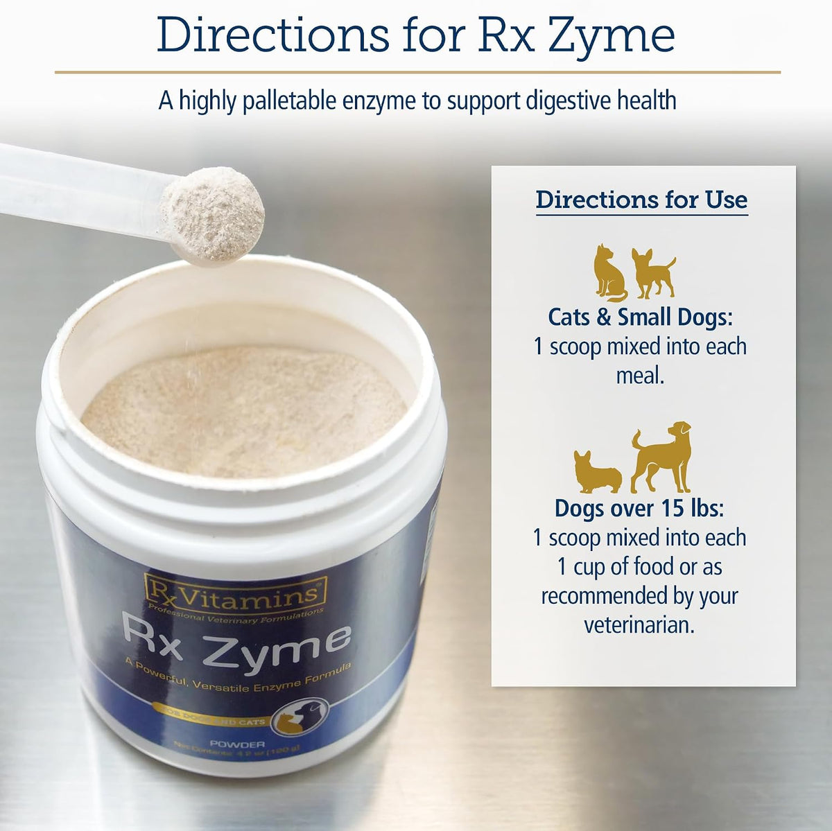 Rx Vitamins Rx Zyme Powder - Digestive Enzymes for Dogs and Cats (120g) - görsel 4