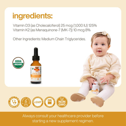 Serawise Organic Liquid Vitamin D3 with K2 by Dr. Ana Maria Temple | Supports Strong Bones and Immune Health | USDA Certified Organic | Olive Oil Base for Enhanced Absorption | 1 Fl Oz