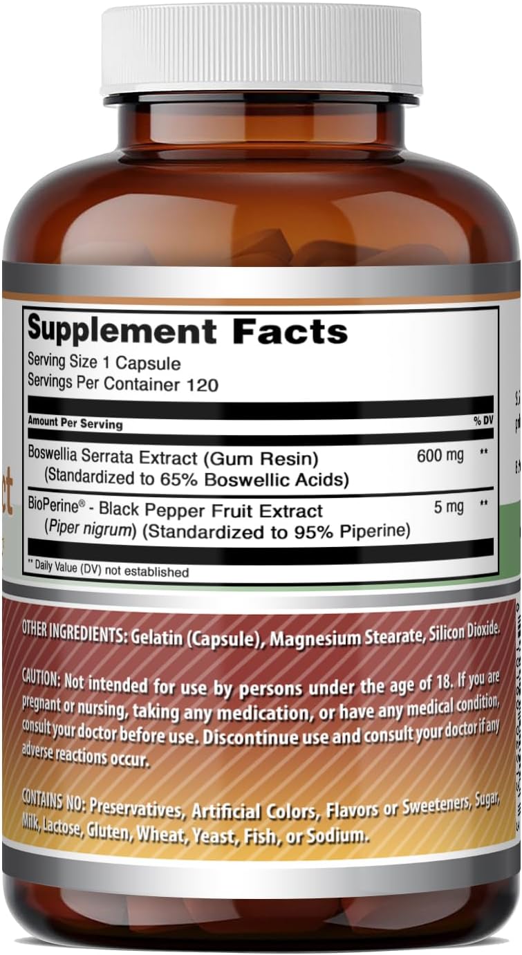 Amazing Formulae Boswellia Extract with BioPerine Food Supplement – 600 mg per Serving, 120 Capsules – Image 5