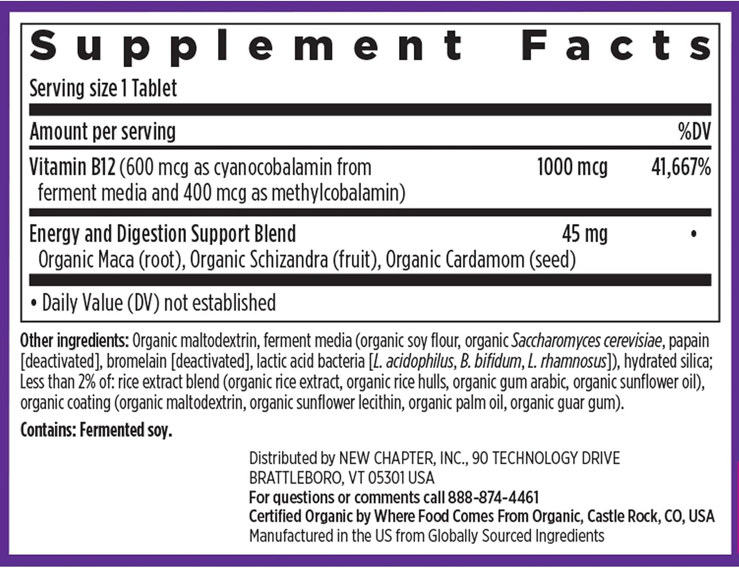 New Chapter Fermented Vitamin B12 1,000 mcg - USDA Organic, Vegan, Gluten-Free - 60 Tablets - görsel 6