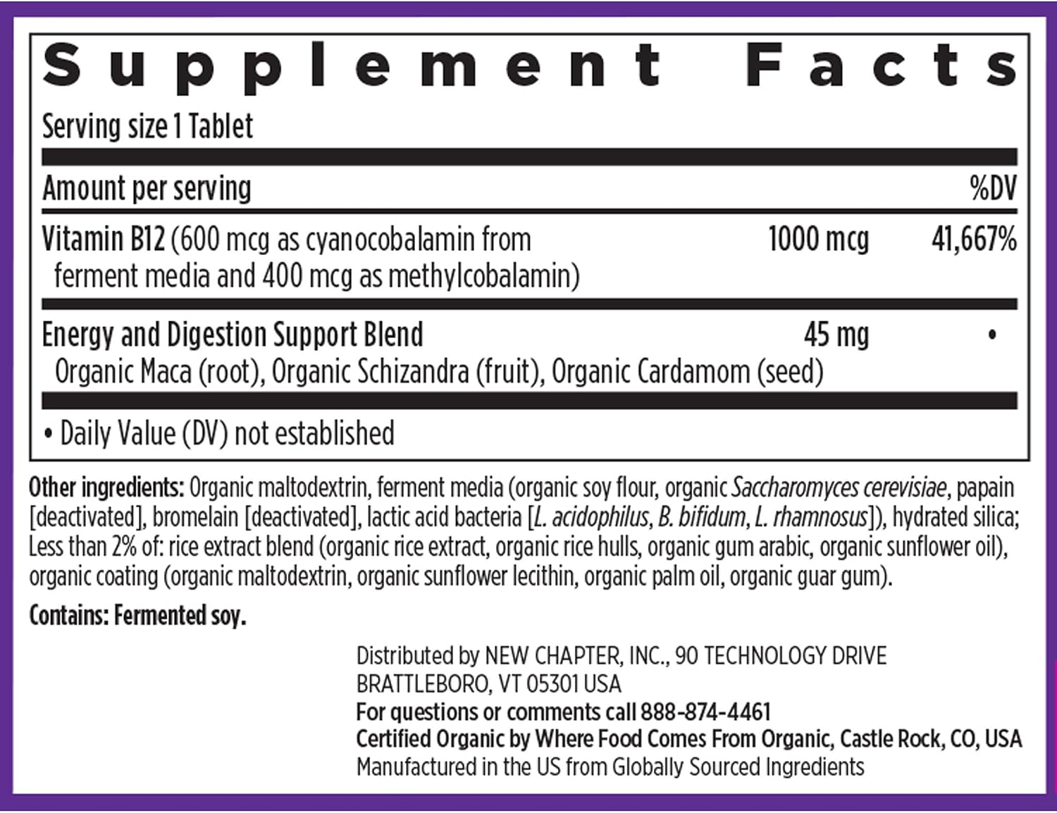 New Chapter Fermented Vitamin B12 1,000 mcg - USDA Organic, Vegan, Gluten-Free - 60 Tablets - görsel 6