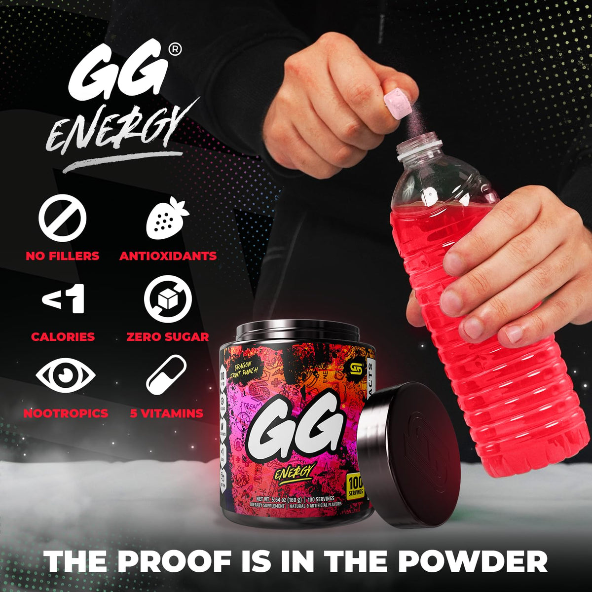 Gamer Supps GG Energy - Dragonfruit Punch (100 Servings) - Keto-Friendly Gaming Energy and Nootropic Blend, Sugar-Free + Organic Caffeine + Vitamins, Powdered Drink - görsel 4