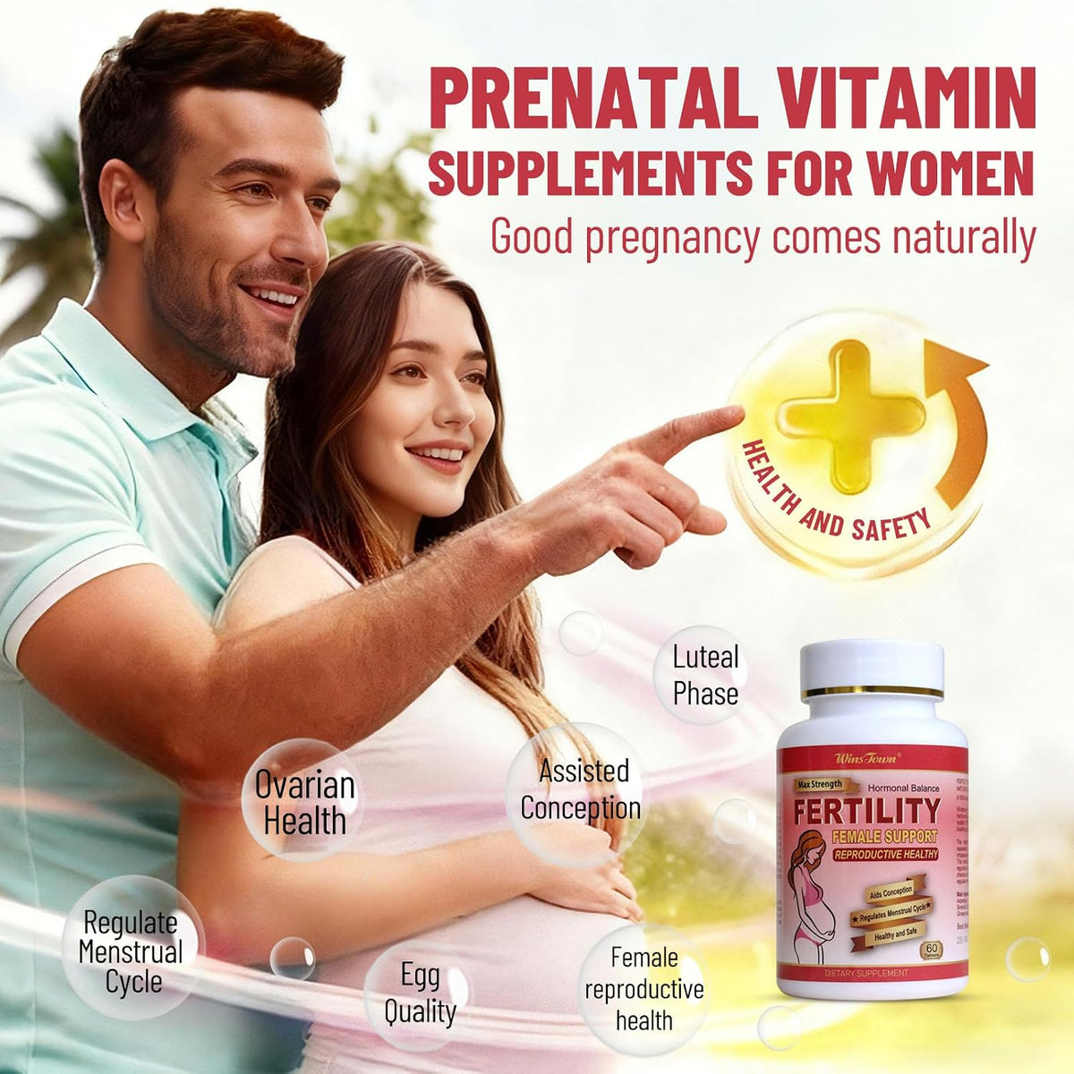 Wins Town Fertility Tablets – Prenatal Vitamin for Women, 60 Count - görsel 2
