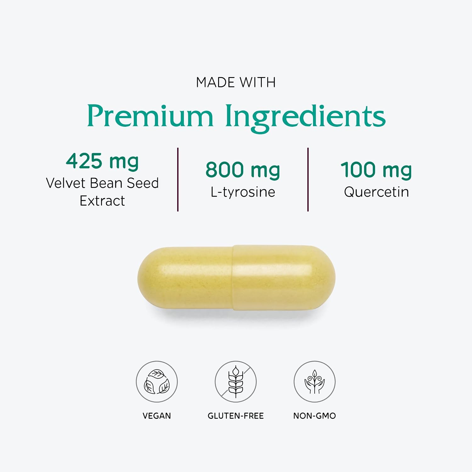 Vitanica Dopamine Assist - Dr. Formulated Dopamine Food Supplement with L-Tyrosine, Mucuna Pruriens, Vitamin B6, Folate, Green Tea Extract, Quercetin - Vegan, 60 Capsules - görsel 4