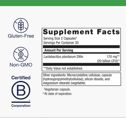 Metagenics UltraFlora Intensive Care Probiotic - 20 Billion CFU - Clinically Tested Lactobacillus plantarum 299v - Supports Digestive Health - 60 Capsules